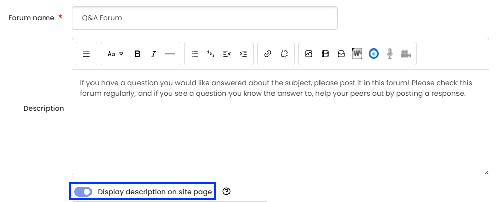 Moodle - Forum Activity - Description Field - Display Description on Site Page